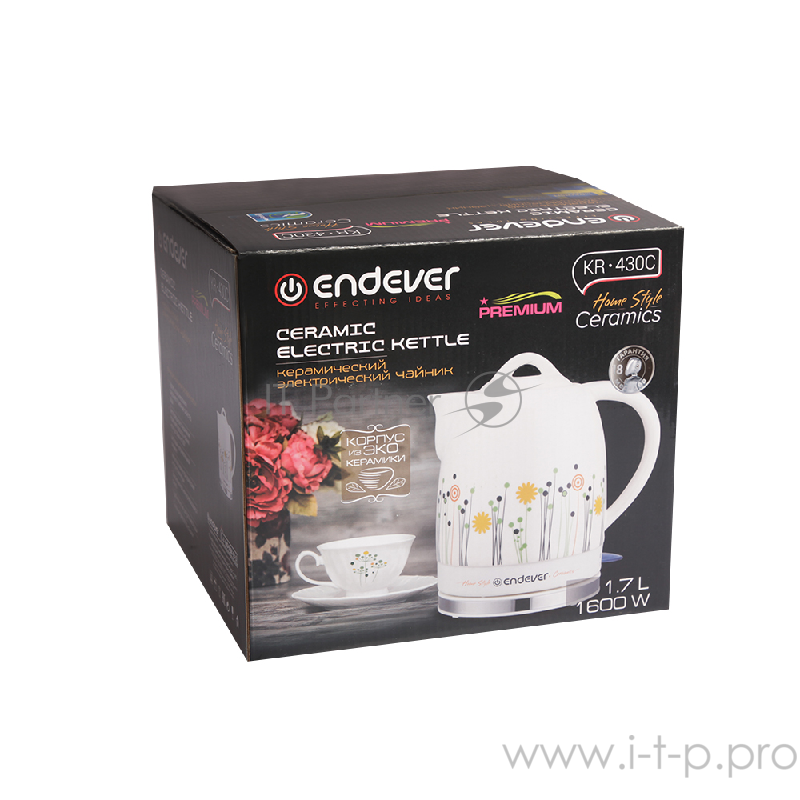 Чайник электрический Endever Skyline KR-420 C. 1 600 Вт, керам. корпус , 1,7л, белый с рисунком