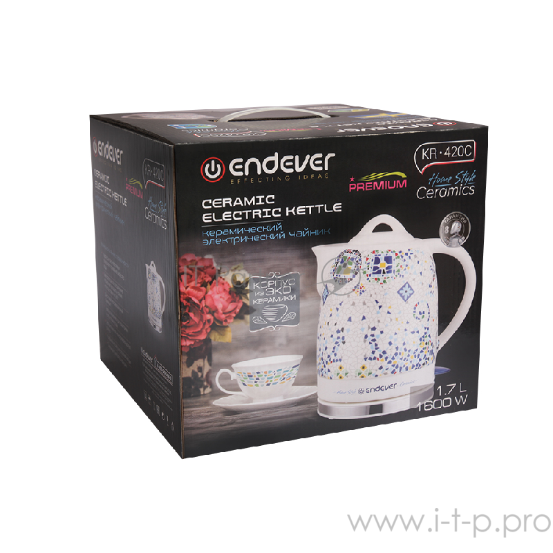 Чайник электрический Endever Skyline KR-420 C. 1 600 Вт, керам. корпус , 1,7л, белый с рисунком