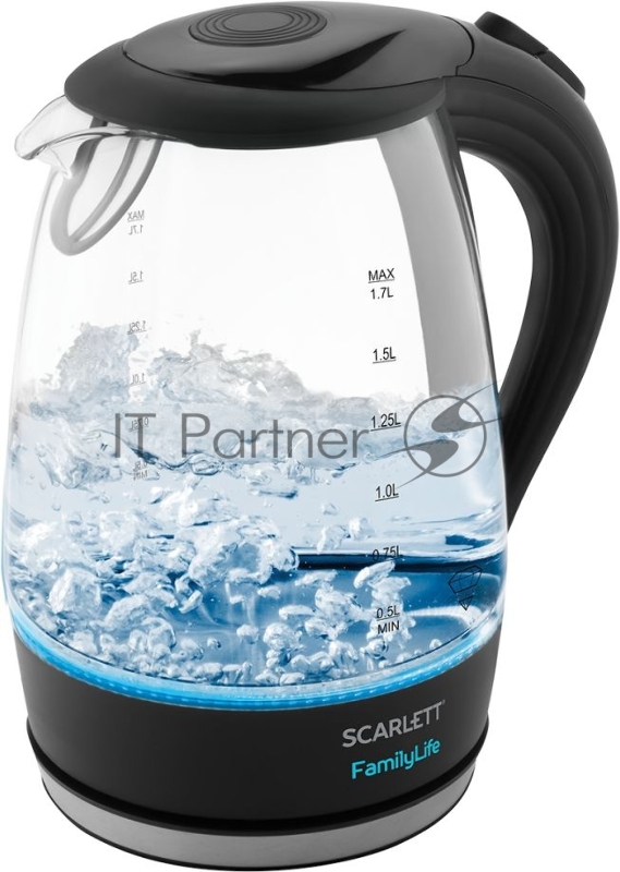 Чайник электрический Scarlett SC-EK27G74 1.7л. 2200Вт черный (корпус: стекло)