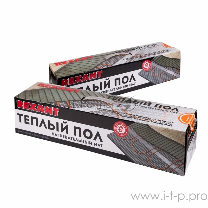 Теплый пол (нагревательный мат) REXANT Extra, площадь 1,0 м2 (0,5 х 2,0 метра), 160Вт, (двух жильный)