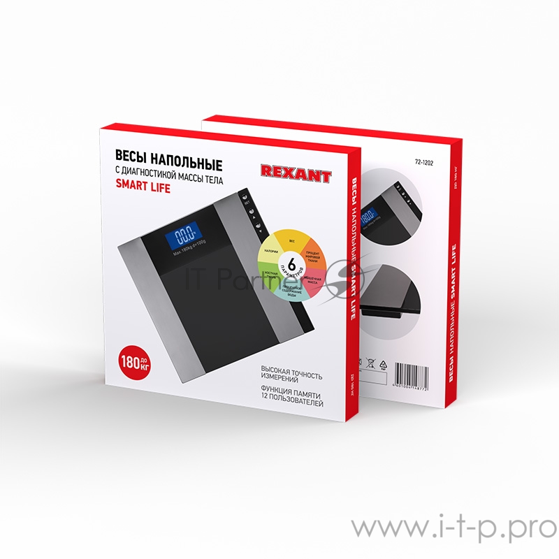 Весы напольные электронные до 180 кг с диагностикой, черные SMART Life REXANT