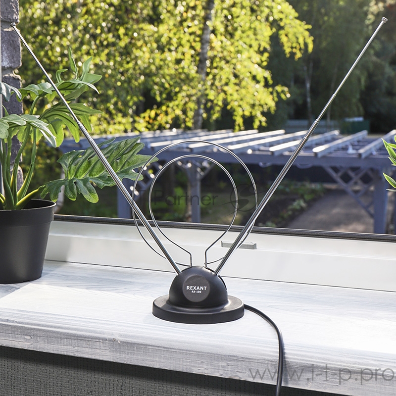 ТB антенна комнатная телескопическая на подставке «Усы + кольцо», RX-100 REXANT