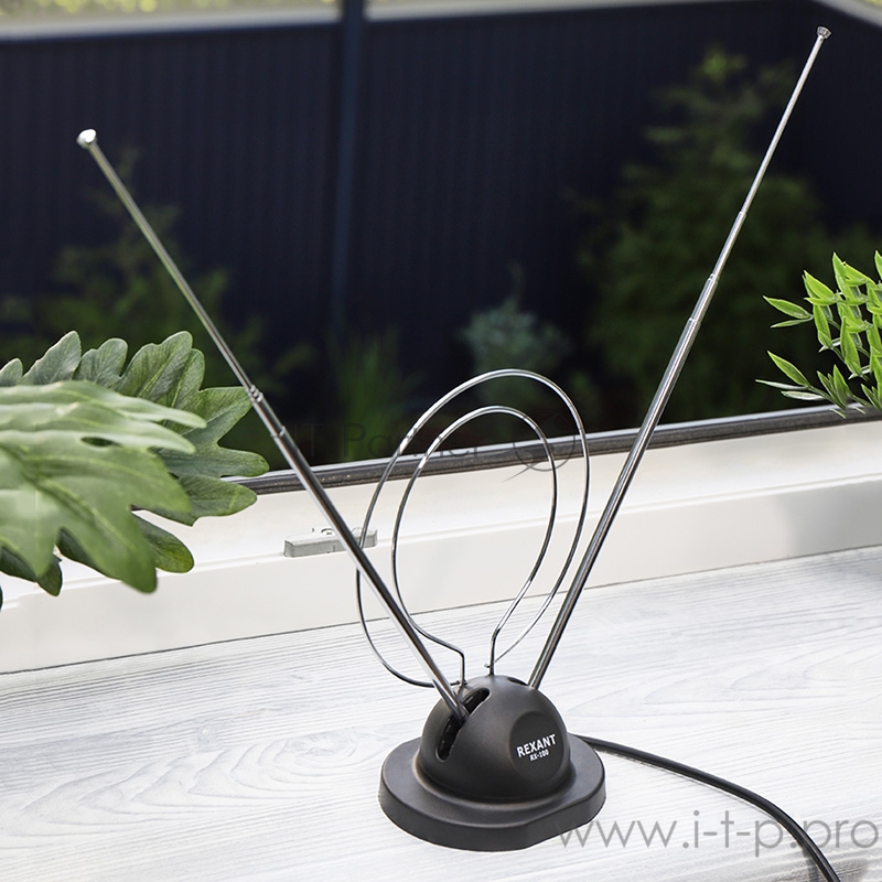 ТB антенна комнатная телескопическая на подставке «Усы + кольцо», RX-100 REXANT