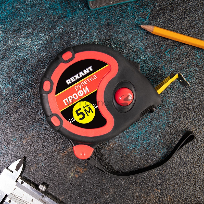 Рулетка измерительная «Профи» прорезиненный корпус REXANT, 5 м х 25 мм
