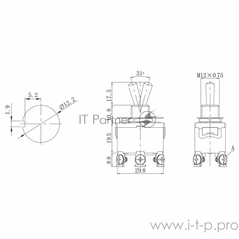 Тумблер 250V 15А (6c) (ON)-OFF-(ON) двухполюсный (KN-223) REXANT Индивидуальная упаковка 1 шт