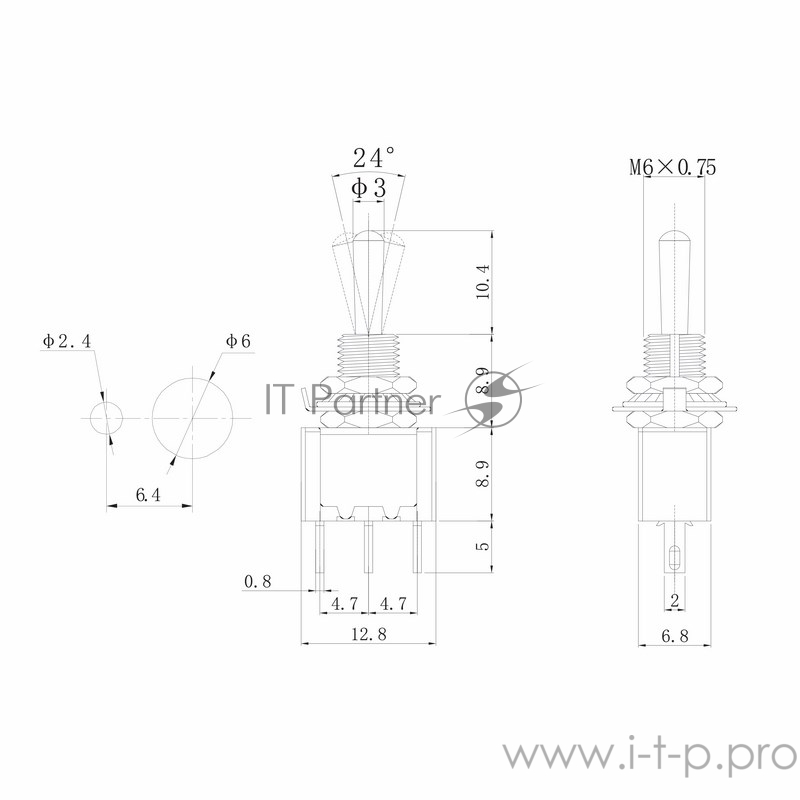 Тумблер 250V 3А (3c) ON-ON однополюсный Micro (MTS-102) REXANT Индивидуальная упаковка 1 шт