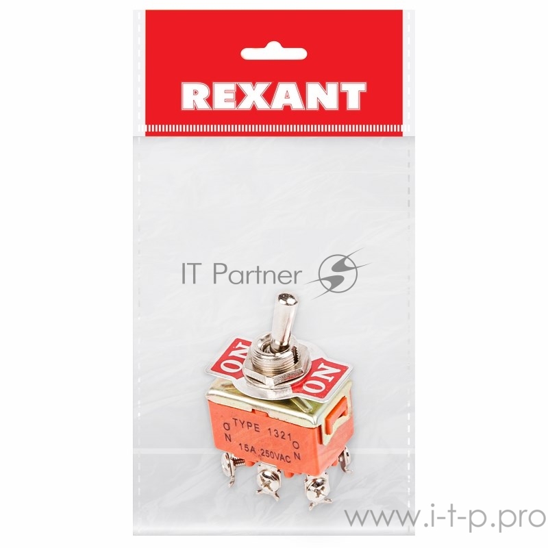 Тумблер 250V 15А (6c) ON-ON двухполюсный (KN-202) REXANT Индивидуальная упаковка 1 шт