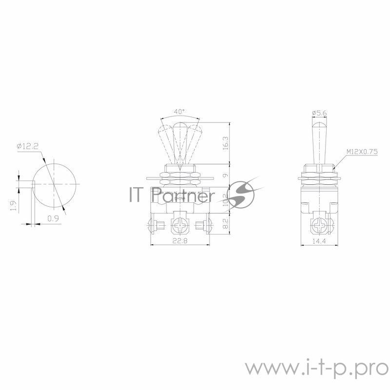 Тумблер 220V 10А (3c) ON-OFF-ON однополюсный Mini (ASW-23) REXANT Индивидуальная упаковка 1 шт