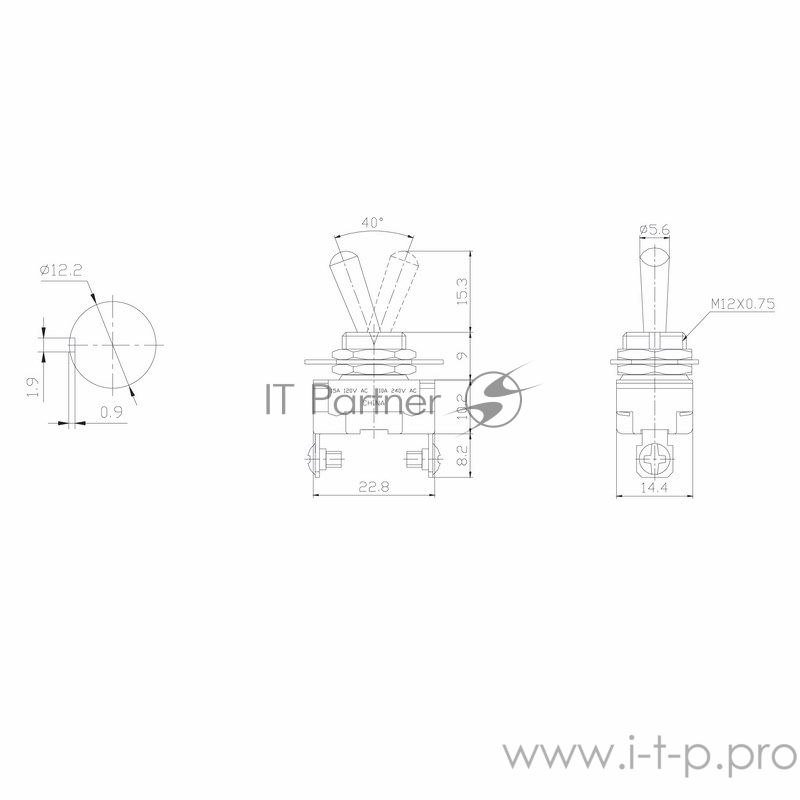 Тумблер 220V 10А (2c) ON-OFF однополюсный Mini (ASW-23) REXANT Индивидуальная упаковка 1 шт