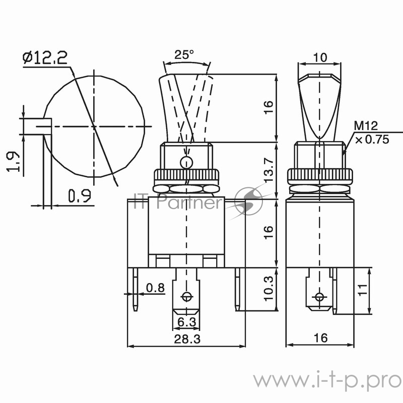 Тумблер 12V 30А (3c) ON-OFF однополюсный с красной LED подсветкой (ASW-07D-2) REXANT Индивидуальная упаковка 1 шт