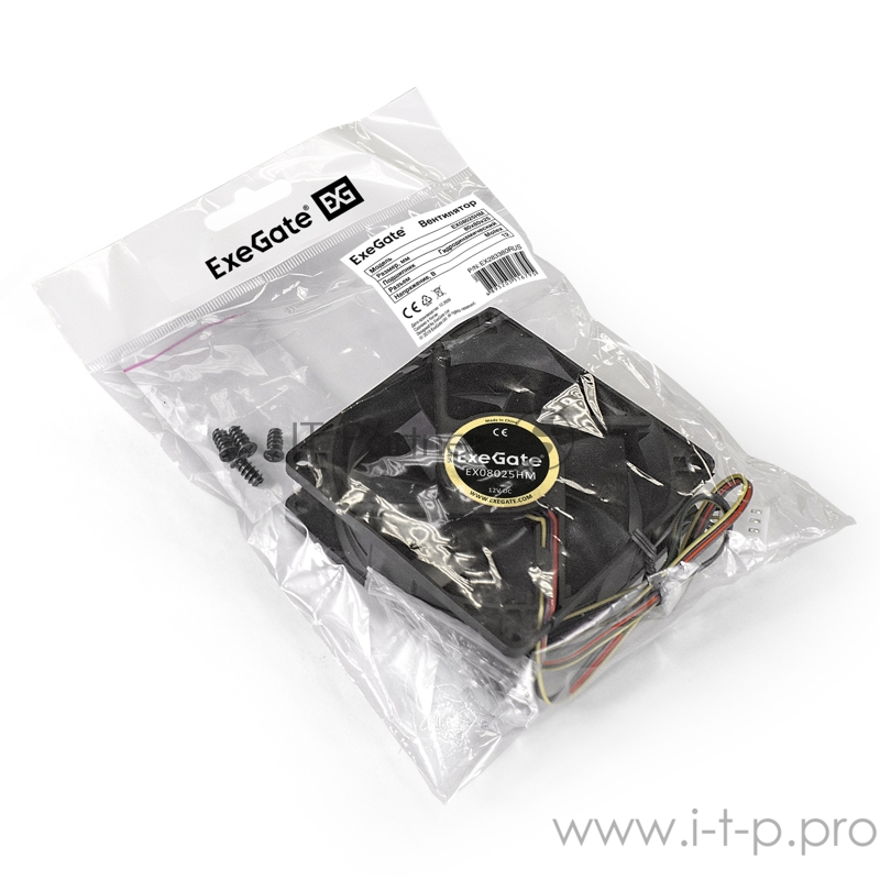Вентилятор ExeGate EX08025HM, 80x80x25 мм, гидродинамический, Molex, 1800RPM, 21dBA
