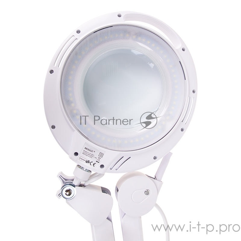 Лупа на струбцине REXANT, круглая, 3D, с подсветкой 60 LED, сенсорный регулятор яркости, белая