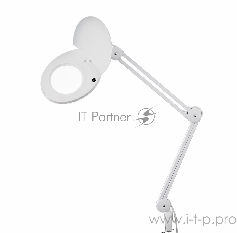 Лупа на струбцине REXANT, круглая, 5D, с подсветкой и крышкой, белая