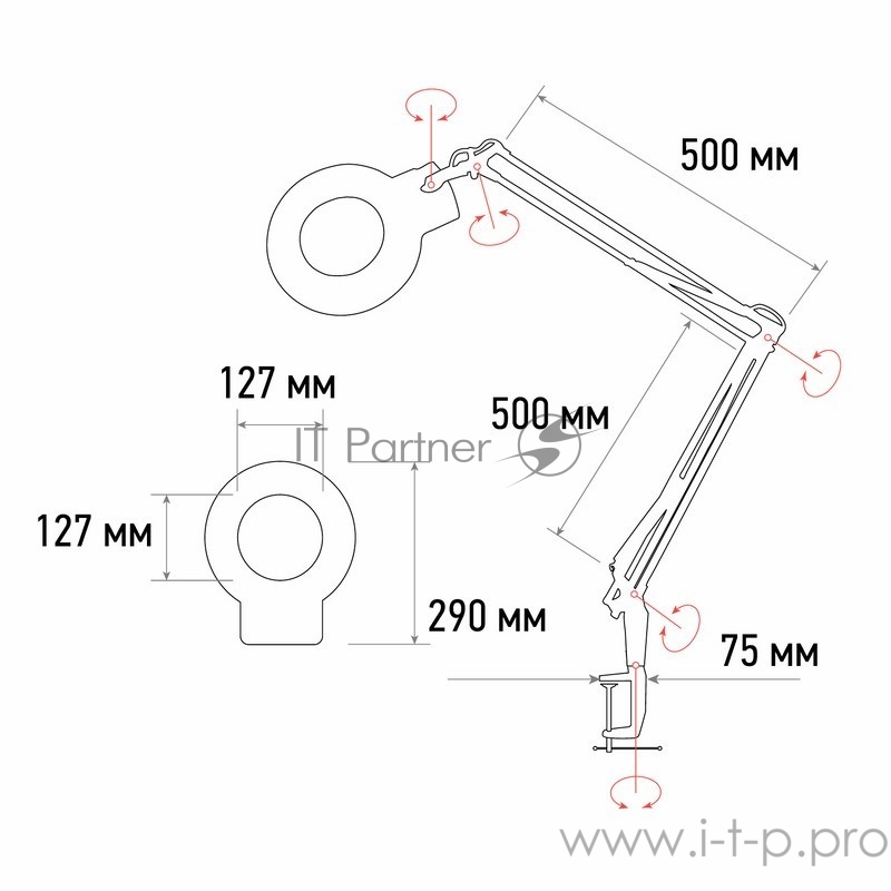 Лупа на струбцине REXANT, круглая, 5D, с подсветкой и крышкой, белая