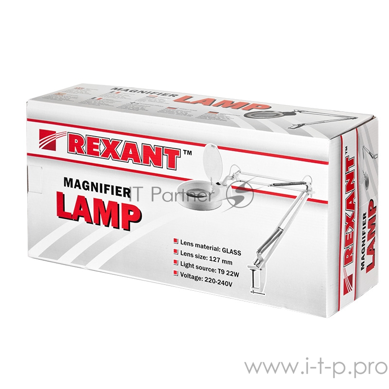 Лупа на струбцине REXANT, круглая, 8D, с подсветкой, белая