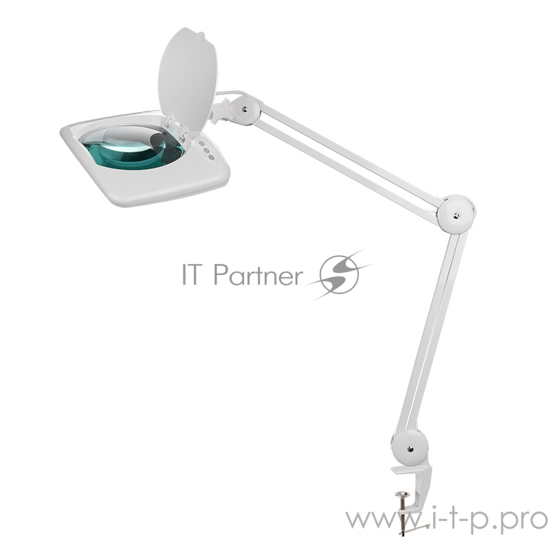 Лупа на струбцине REXANT, квадратная, 5D, с подсветкой 60 SMD LED, сенсорный регулятор яркости, белая