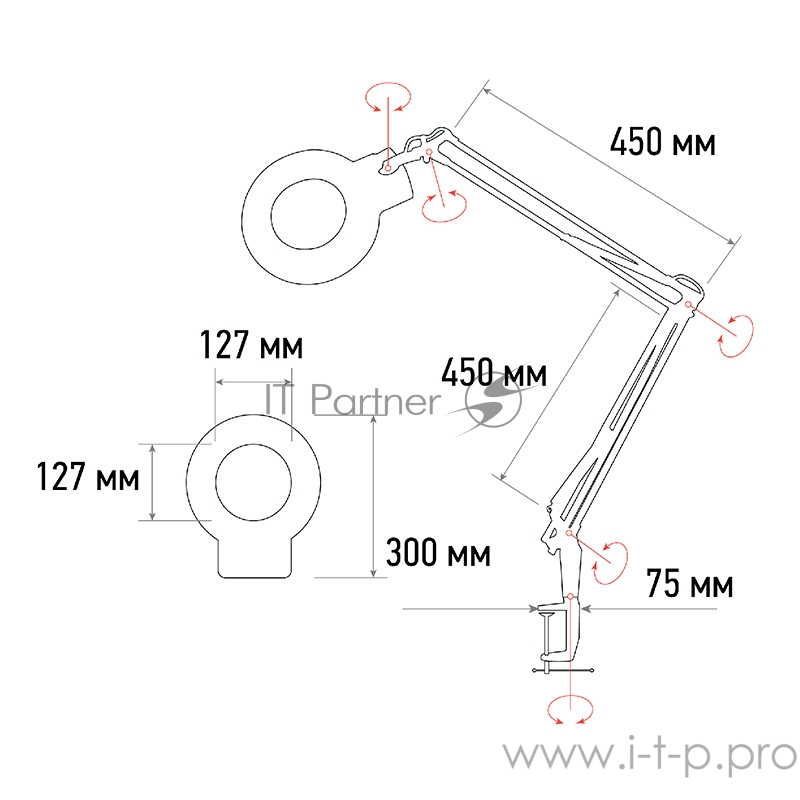 Лупа на струбцине REXANT, круглая, 5D, с подсветкой 56 SMD LED, белая