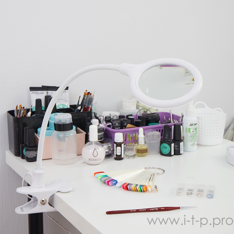 Лупа настольная 3D REXANT с подсветкой 30 LED, подставка+прищепка, белая