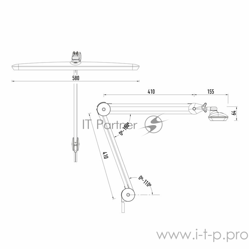 Лампа настольная бестеневая REXANT, струбцина, «Blue Stream», 117 SMD LED, диммер (4 уровня), белая