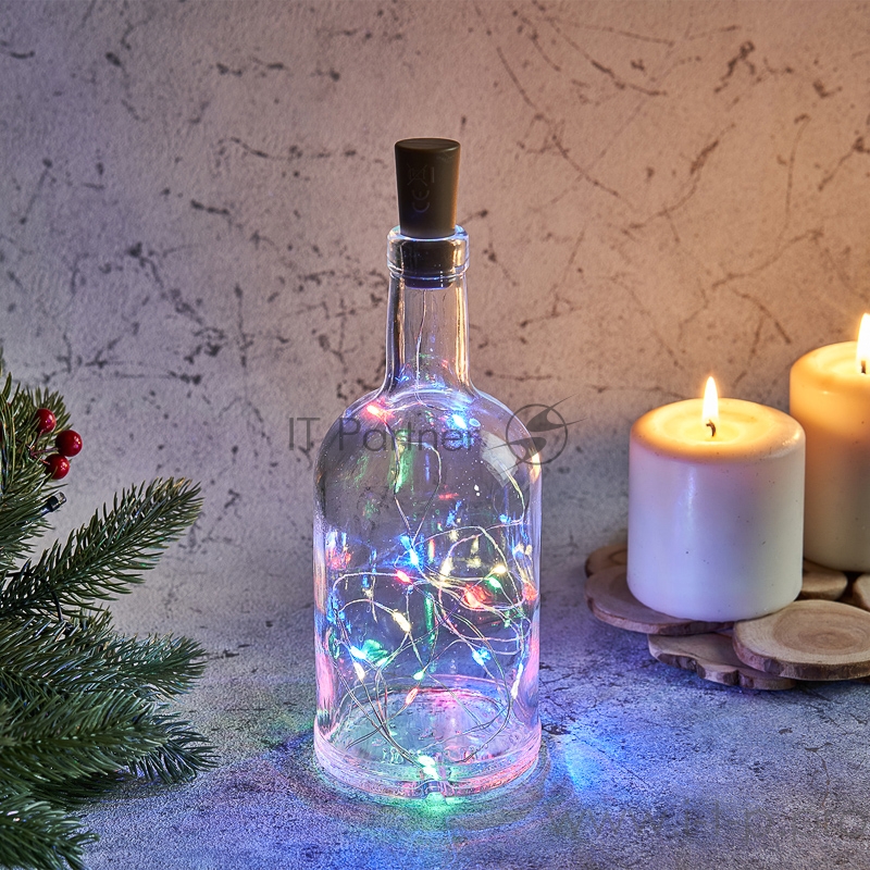 Гирлянда «Роса» с пробкой 2 м, 20 LED, цвет свечения мультиколор, 3хLR44 в комплекте NEON-NIGHT