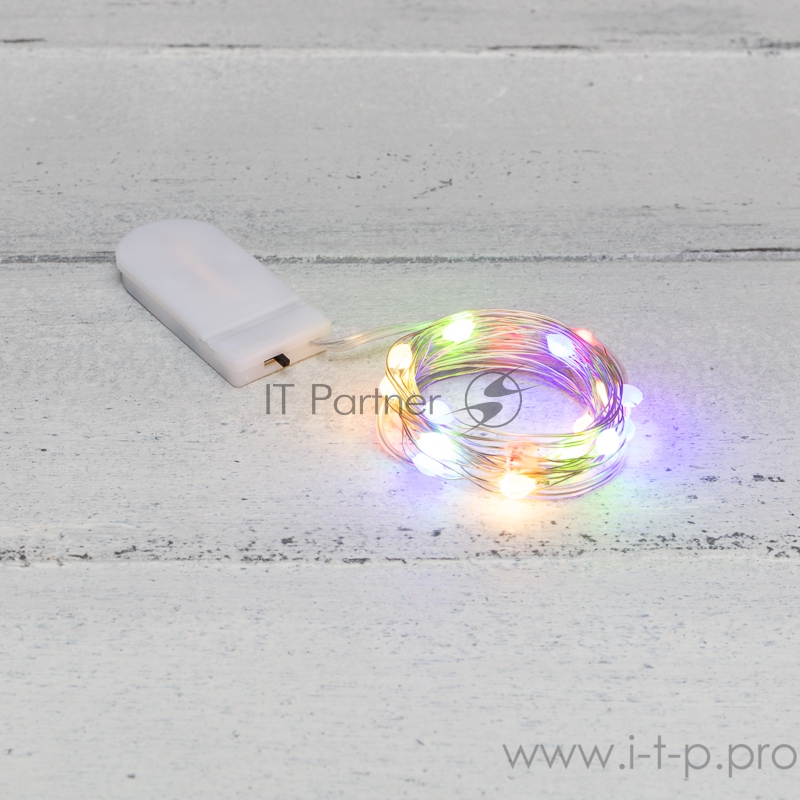 Гирлянда «Роса» с крупными каплями 2 м, 20 LED, цвет свечения мультиколор, 2хCR2032 в комплекте, тонкий батарейный блок NEON-NIGHT