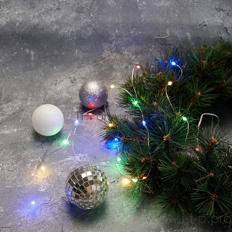 Гирлянда «Роса» с крупными каплями 2 м, 20 LED, цвет свечения мультиколор, 2хCR2032 в комплекте, тонкий батарейный блок NEON-NIGHT