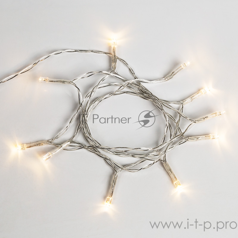 Гирлянда светодиодная универсальная 10 LED, 1,2 метра, прозрачный ПВХ, теплое белое свечение, батарейки 2хАА NEON-NIGHT