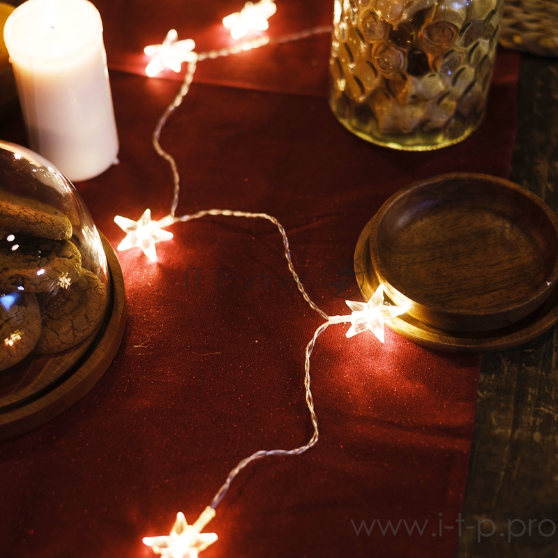 Гирлянда светодиодная «Звездочки» 1.5 м, 10 LED, прозрачный ПВХ, цвет свечения теплый белый, 2 х АА (батарейки не в комплекте) NEON-NIGHT