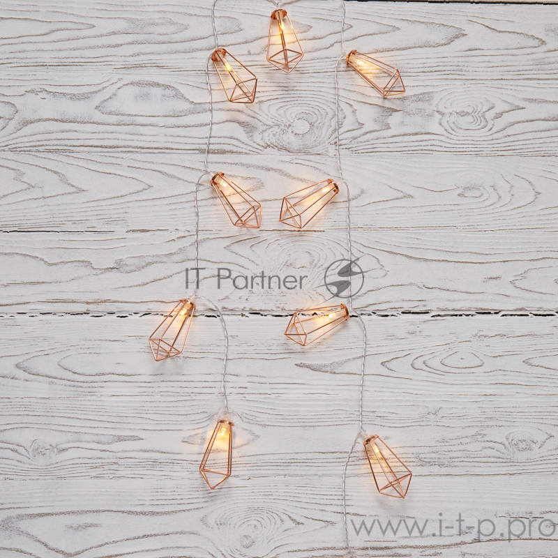 Гирлянда светодиодная «Кристаллы» бронзовые 10 LED, 1,5 м, прозрачный ПВХ, теплый белый свет свечения, 2 х АА (батарейки не в комплекте) NEON-NIGHT