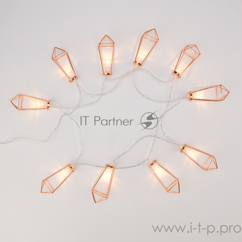 Гирлянда светодиодная «Кристаллы» бронзовые 10 LED, 1,5 м, прозрачный ПВХ, теплый белый свет свечения, 2 х АА (батарейки не в комплекте) NEON-NIGHT