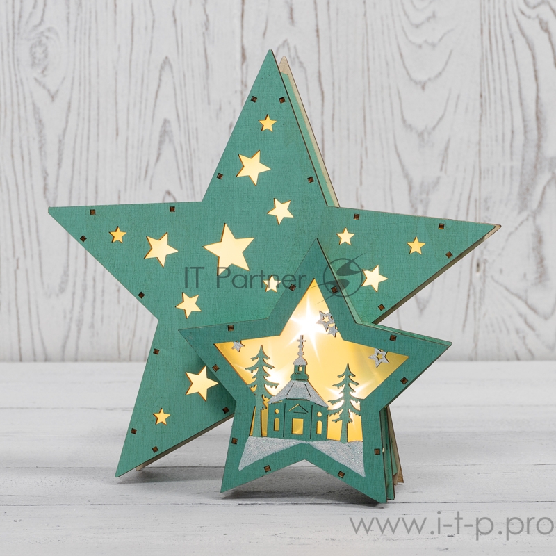 Деревянная фигура с подсветкой «Домик Звездочета» бирюзовая 26х7х25 см, NEON-NIGHT