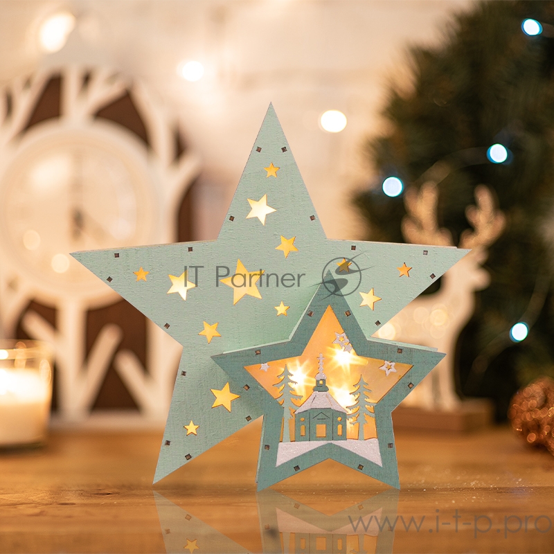 Деревянная фигура с подсветкой «Домик Звездочета» бирюзовая 26х7х25 см, NEON-NIGHT