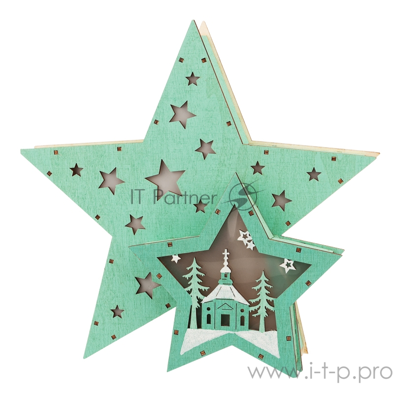 Деревянная фигура с подсветкой «Домик Звездочета» бирюзовая 26х7х25 см, NEON-NIGHT