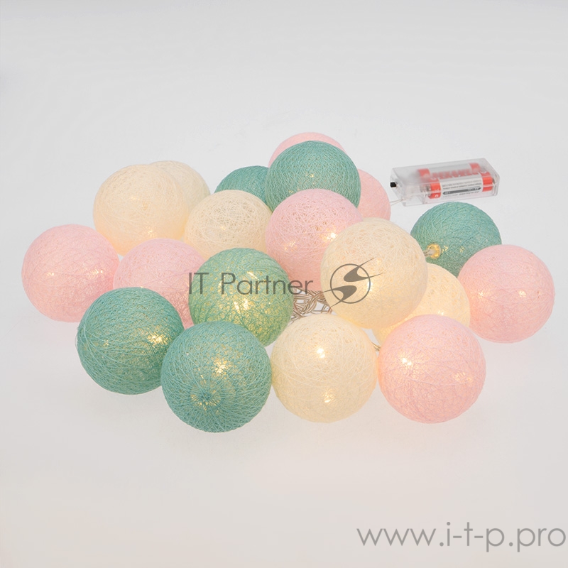 Тайские фонарики «Перламутр» 3.5 м, 20 LED, прозрачный ПВХ, цвет свечения теплый белый, 2 х АА (батарейки не в комплекте) NEON-NIGHT