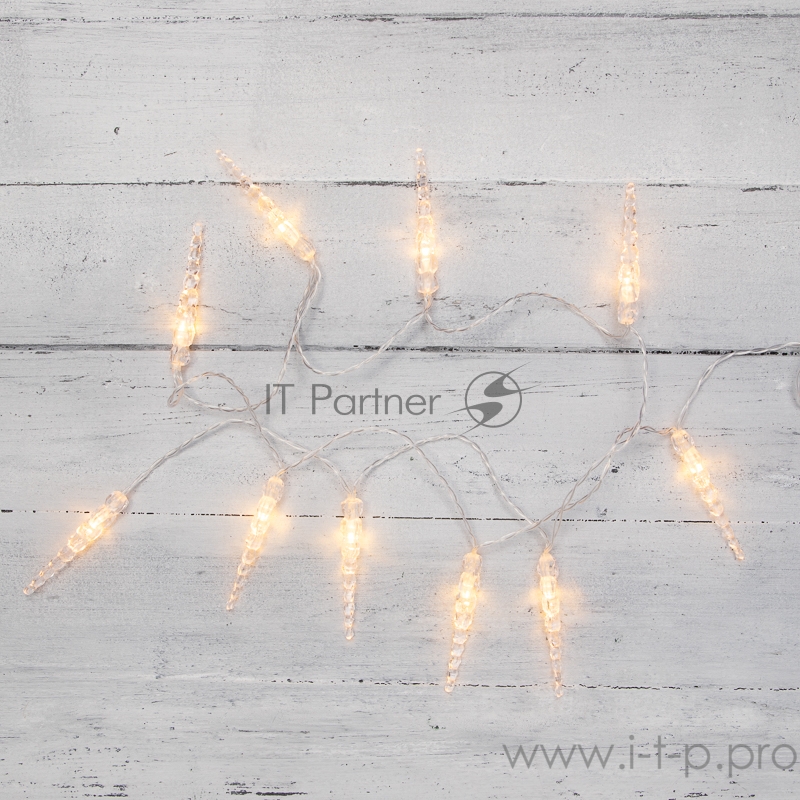 Гирлянда светодиодная «Сосульки» 1.5 м, 10 LED, прозрачный ПВХ, цвет свечения теплый белый, 2 х АА (батарейки не в комплекте) NEON-NIGHT