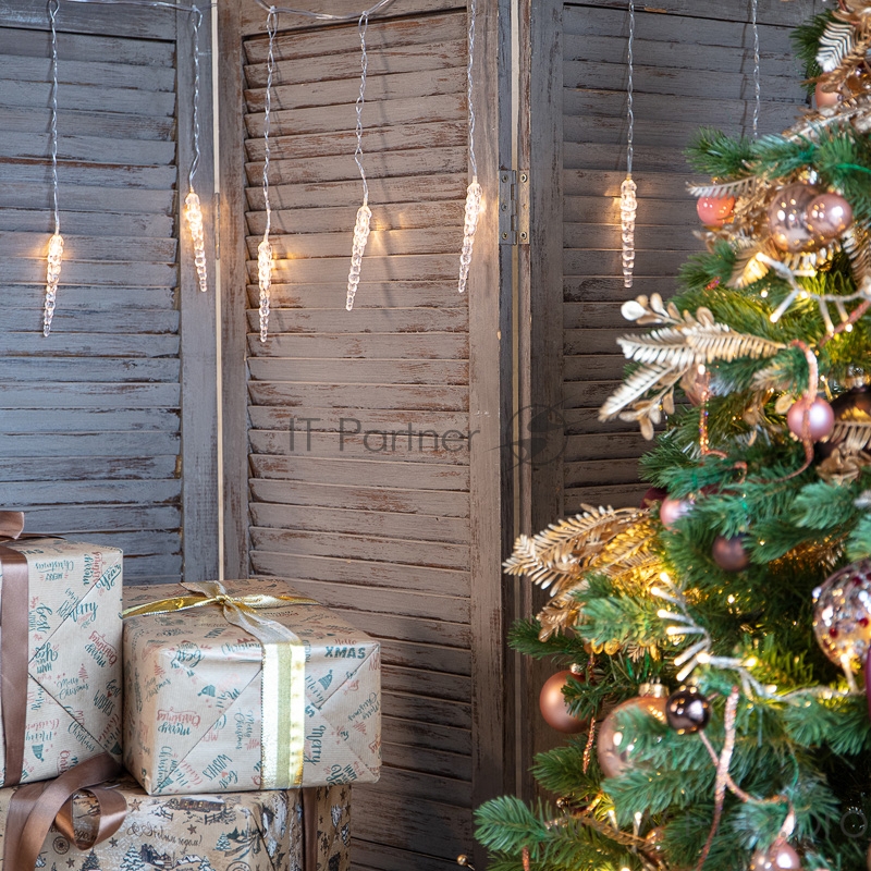 Гирлянда светодиодная «Сосульки» 1.5 м, 10 LED, прозрачный ПВХ, цвет свечения теплый белый, 2 х АА (батарейки не в комплекте) NEON-NIGHT