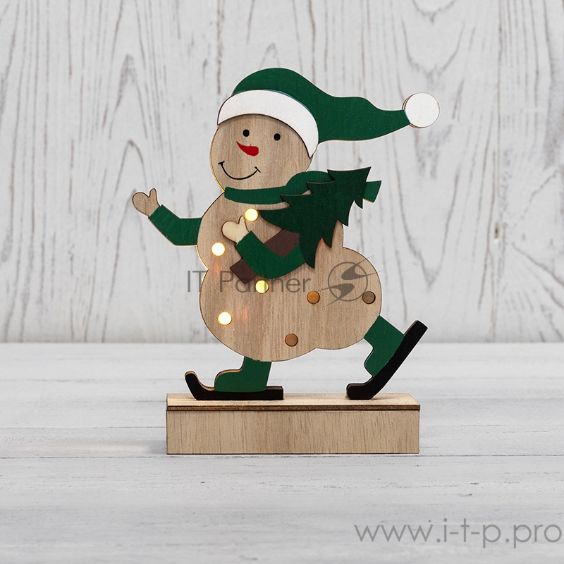 Деревянная фигурка с подсветкой «Снеговик» 18 см NEON-NIGHT