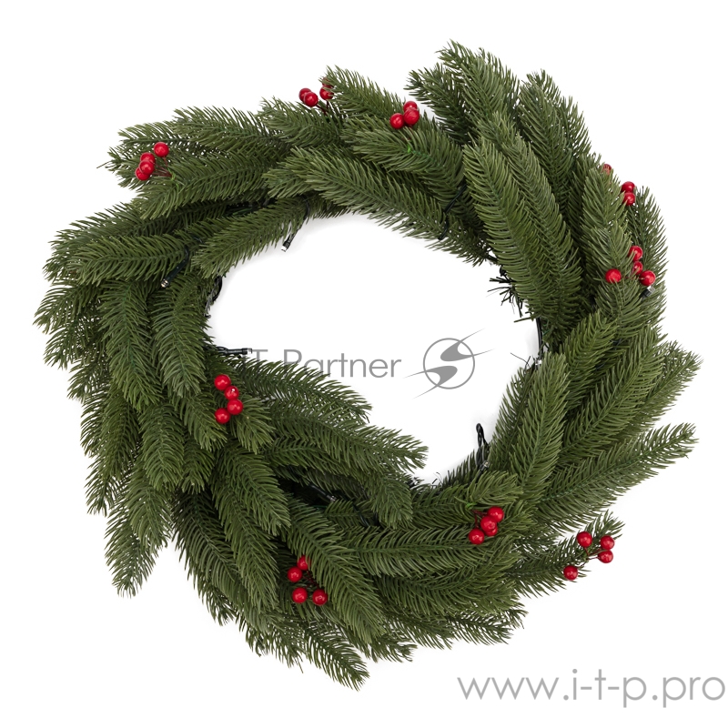 Еловый венок с ягодами и гирляндой NEON-NIGHT Ø 45 см, 20 LED, 2 х АА, литой, теплое белое свечение