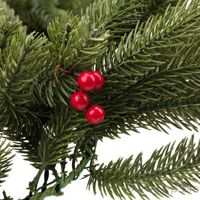 Еловый шлейф с ягодами и гирляндой NEON-NIGHT 1.8 м, 30 LED, 31 В, литой, теплое белое свечение