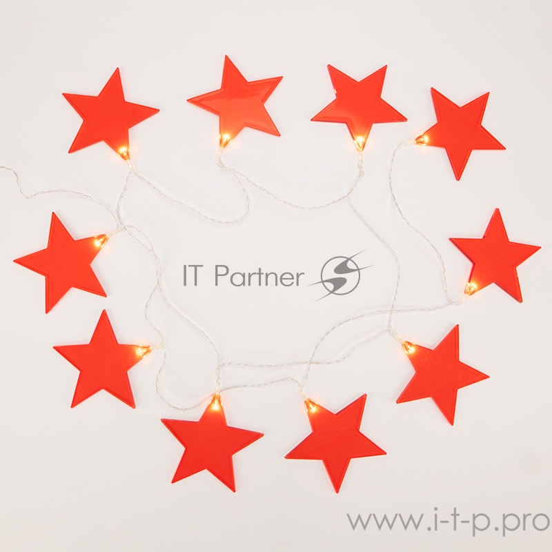 Гирлянда светодиодная «Звездопад» красная 10 LED, 2,25 м, прозрачный ПВХ, теплый белый свет свечения, 2 х АА (батарейки не в комплекте) NEON-NIGHT