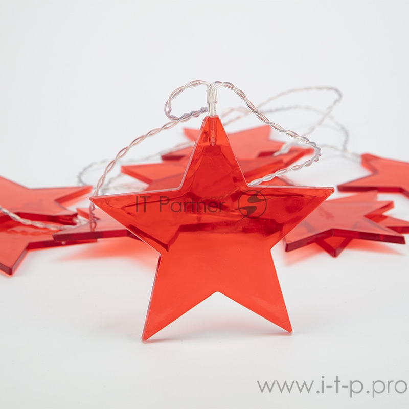 Гирлянда светодиодная «Звездопад» красная 10 LED, 2,25 м, прозрачный ПВХ, теплый белый свет свечения, 2 х АА (батарейки не в комплекте) NEON-NIGHT