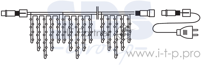 Гирлянда Айсикл (бахрома) светодиодный, 5,6 х 0,9 м, черный провод КАУЧУК, 230 В, диоды белые, 240 LED NEON-NIGHT