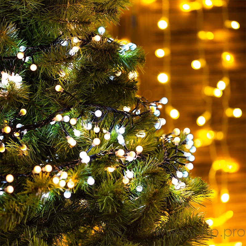 Гирлянда «Мишура LED» 3 м, темно-зеленый ПВХ, 288 диодов, цвет белый + теплый белый