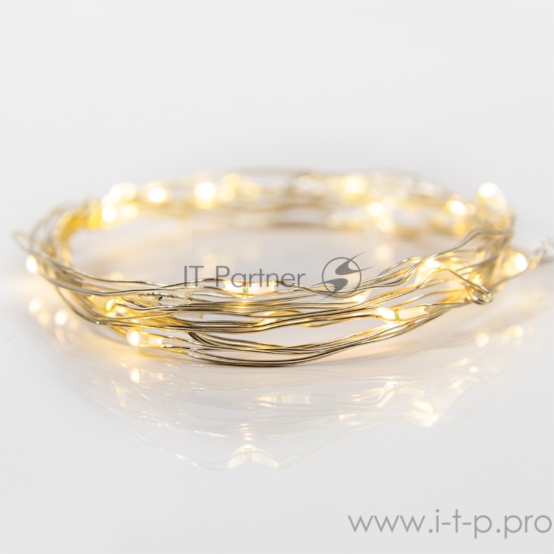 Гирлянда Роса, 2 м, 20 диодов, цвет теплый белый, тонкий батарейный блок