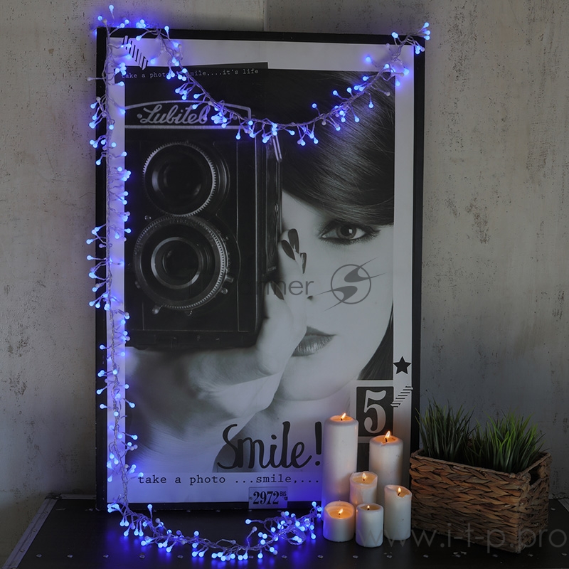 Гирлянда Мишура LED 3 м прозрачный ПВХ, 288 диодов, цвет синий