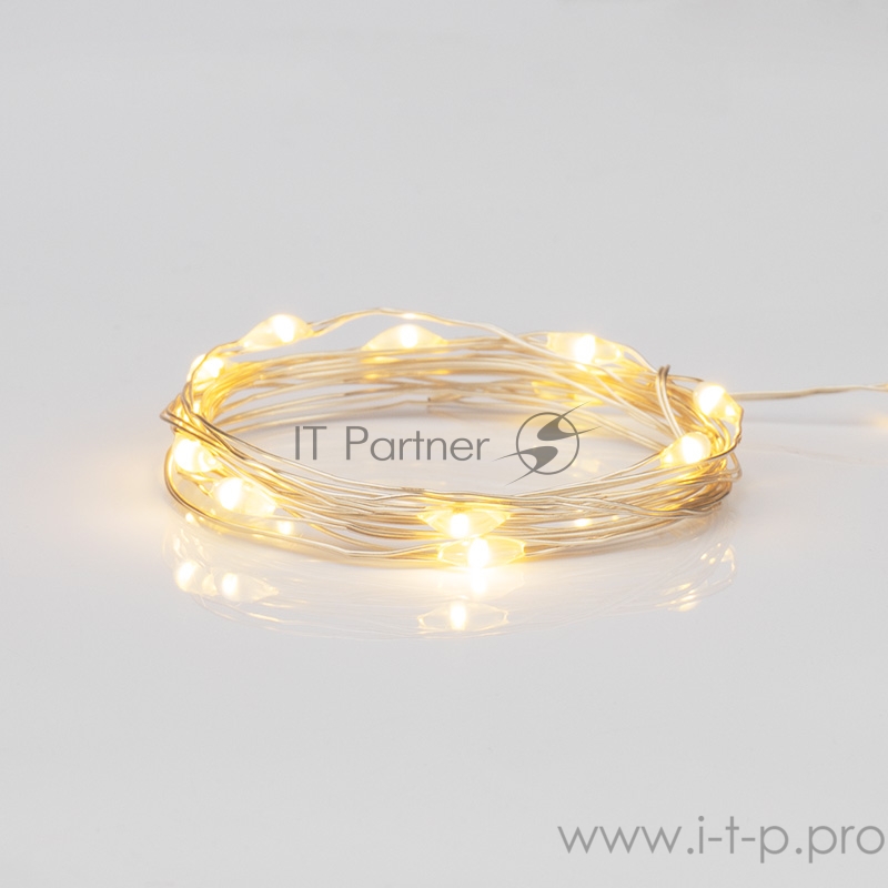 Гирлянда «Роса», 2 м, 20 диодов, цвет теплый белый, тонкий батарейный блок