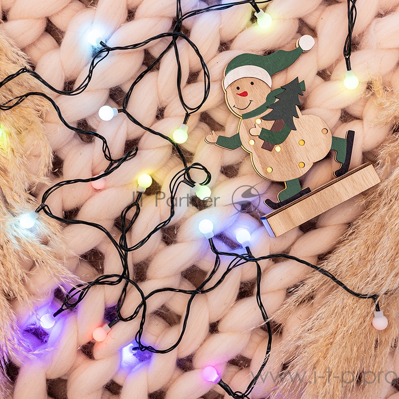 Гирлянда Шарики Ø15мм 5м, темно-зеленый ПВХ, 30 диодов, цвет RGB