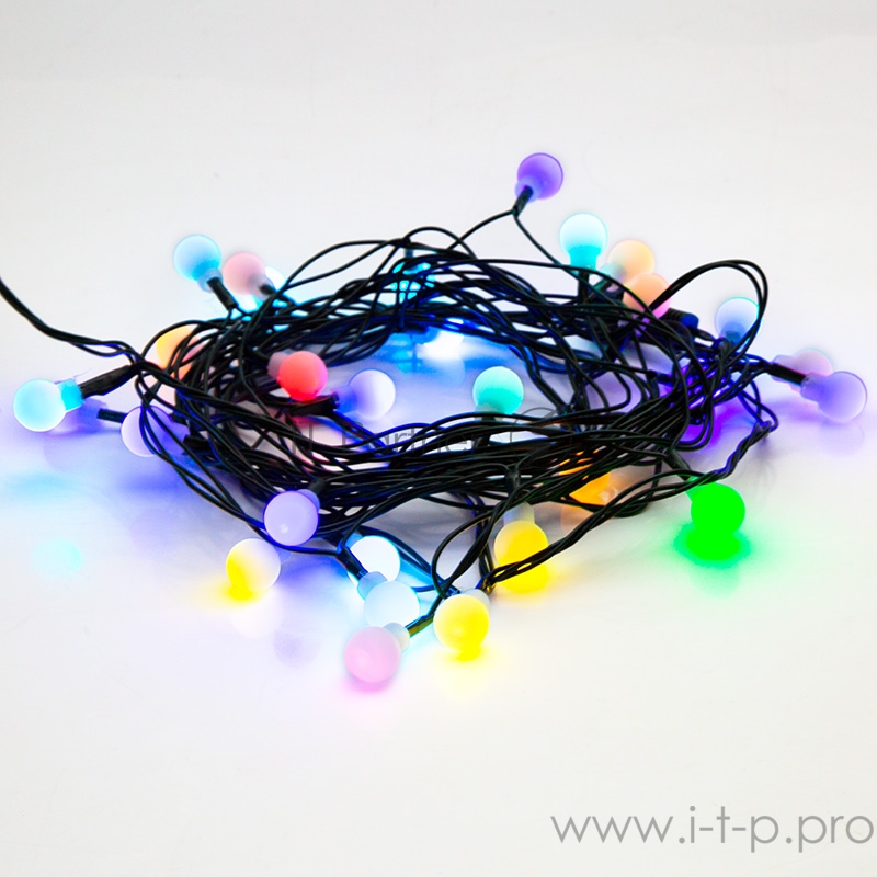 Гирлянда Шарики Ø15мм 5м, темно-зеленый ПВХ, 30 диодов, цвет RGB