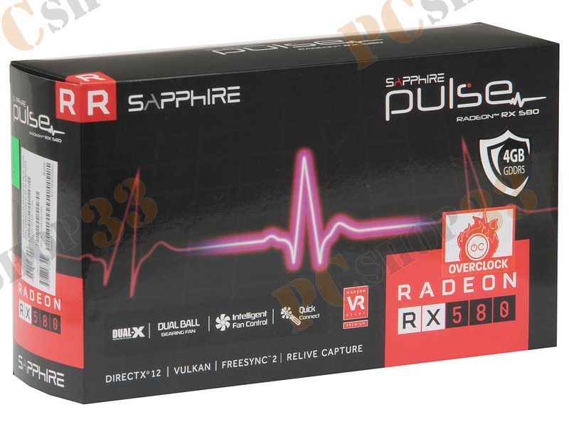 Видеокарта Sapphire Radeon RX 580 Pulse OC W/BP (UEFI) 4ГБ 11265-09 (Radeon RX 580, DDR5, DVI, 2xHDMI, 2xDP) (PCI-E)