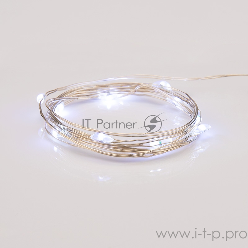 Гирлянда «Роса» 2 м, 20 диодов, цвет белый, тонкий батарейный блок